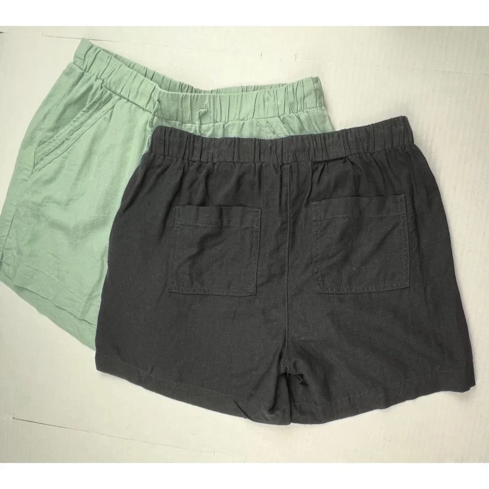 BRIGGS Womens Shorts BUNDLE 2 Pair M Black Mint Green Linen Blend Summer Casual